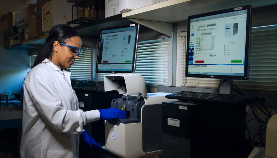 A scientist in a lab performing a research