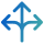 A blue and green icon of three arrows